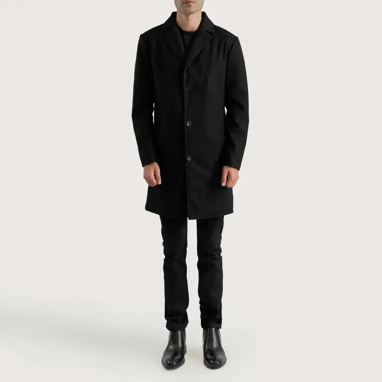 Mens Petrillo Black Wool Single Breasted Coat Full Length-2-1700233739100